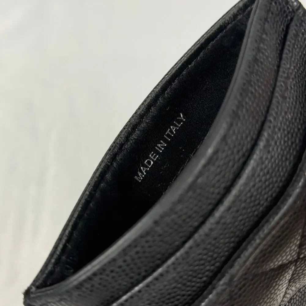 Chanel Boy Card Holder Black Caviar Leather Silver Hardware CC Logo Wallet